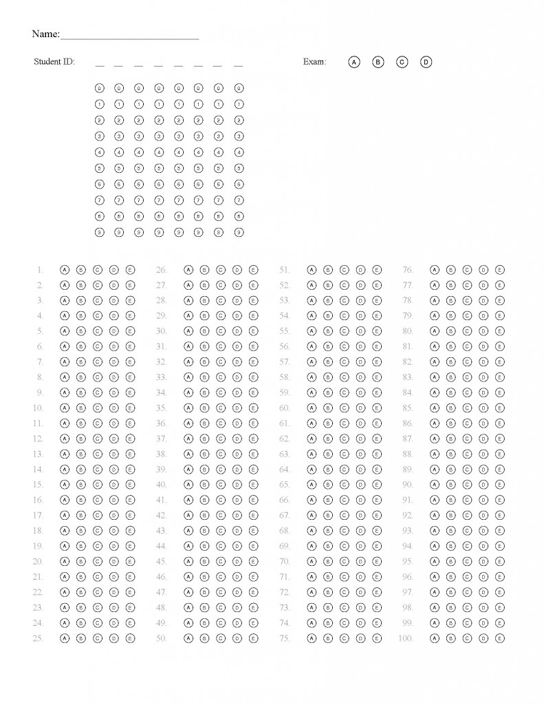 100 Question Answer Sheet 8 digit ID and 4 versions for Remark Office OMR