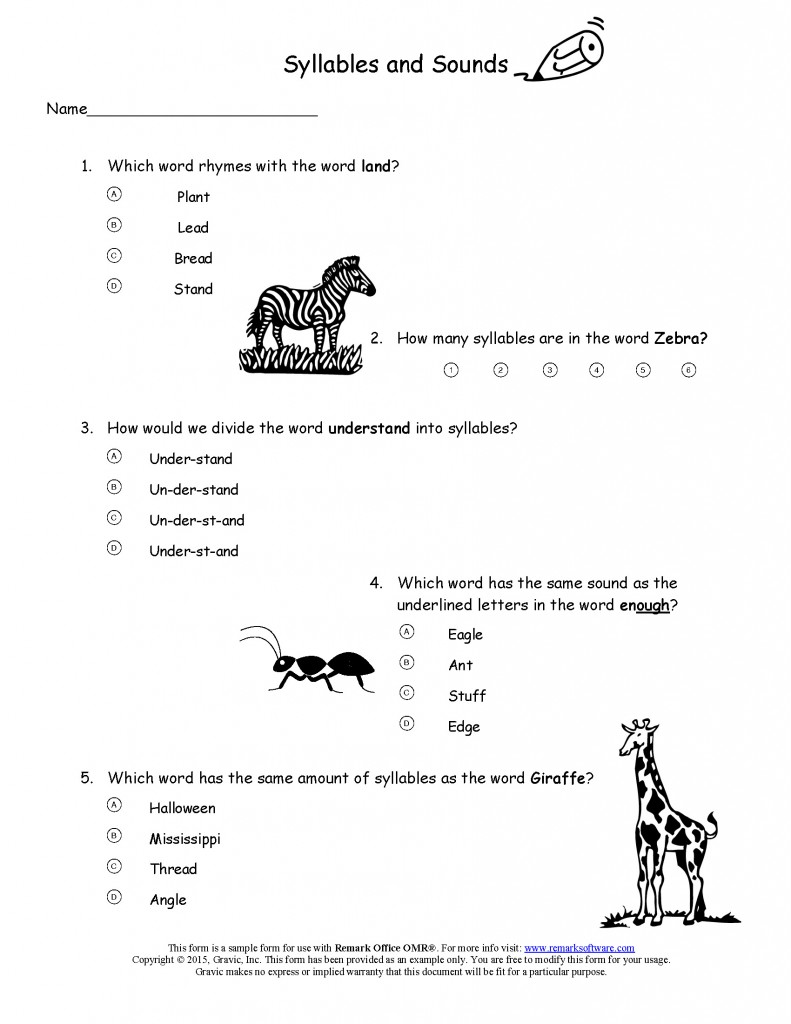 Elementary School Quiz for Remark Office OMR