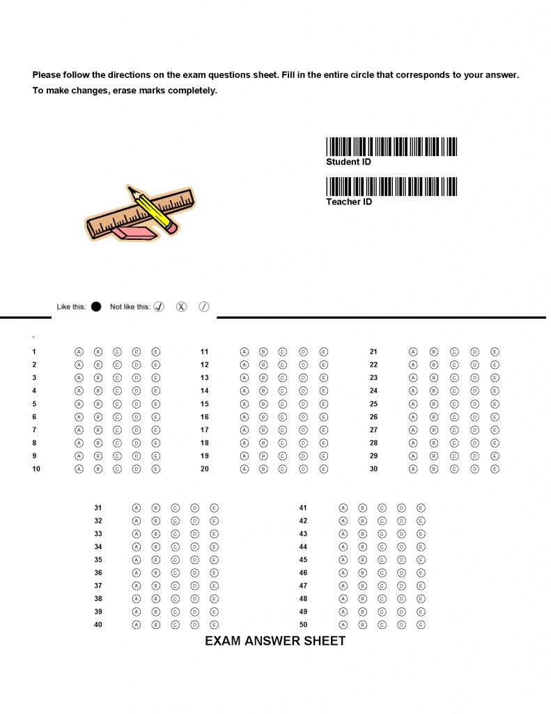 50 Question Answer Sheet Barcode for Remark Office OMR