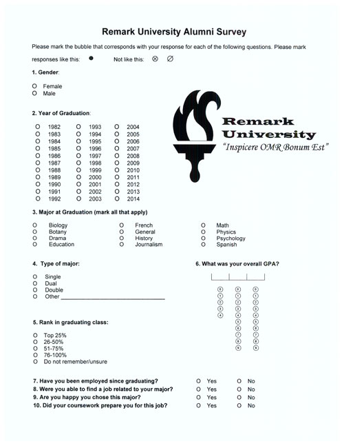 Alumni survey created in Word for scanning with Remark Office OMR