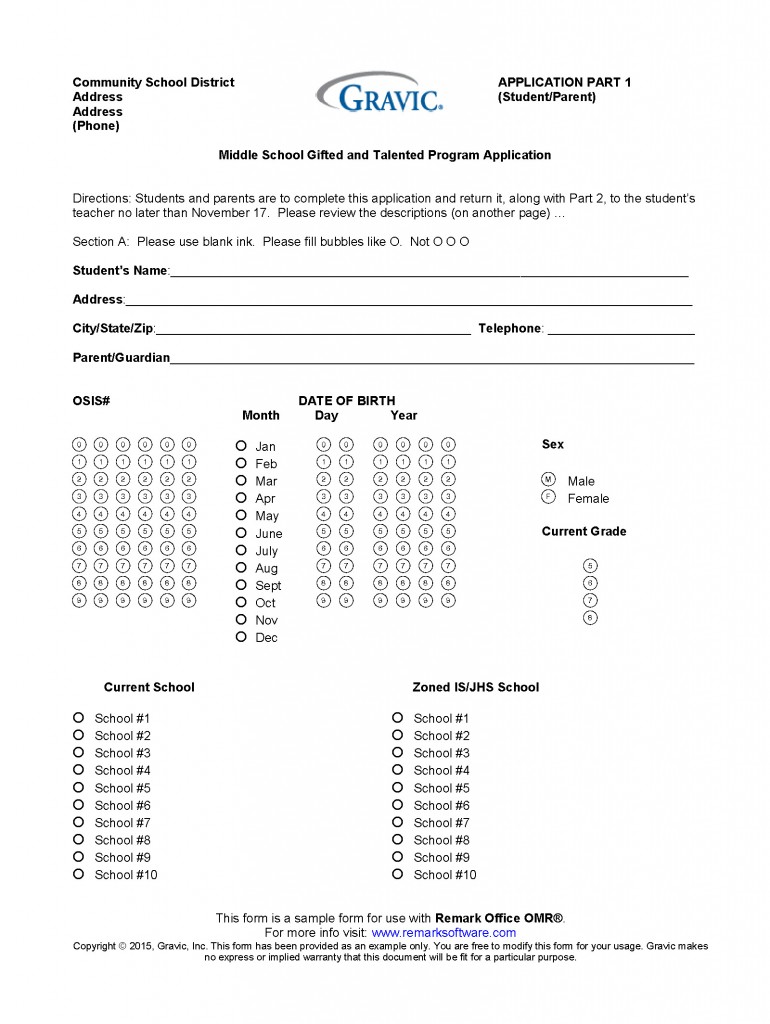 Parent Survey Page one for use with Remark Office OMR