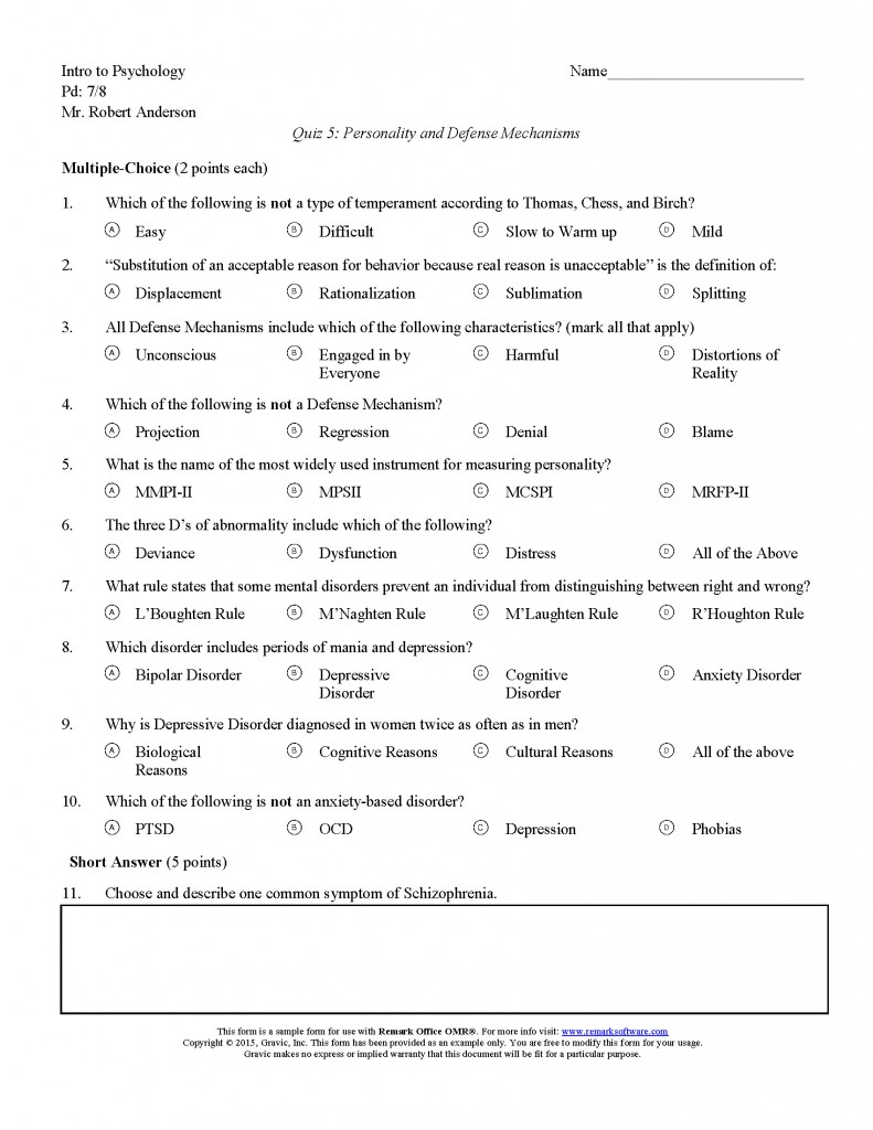 High School Test for Remark Office OMR