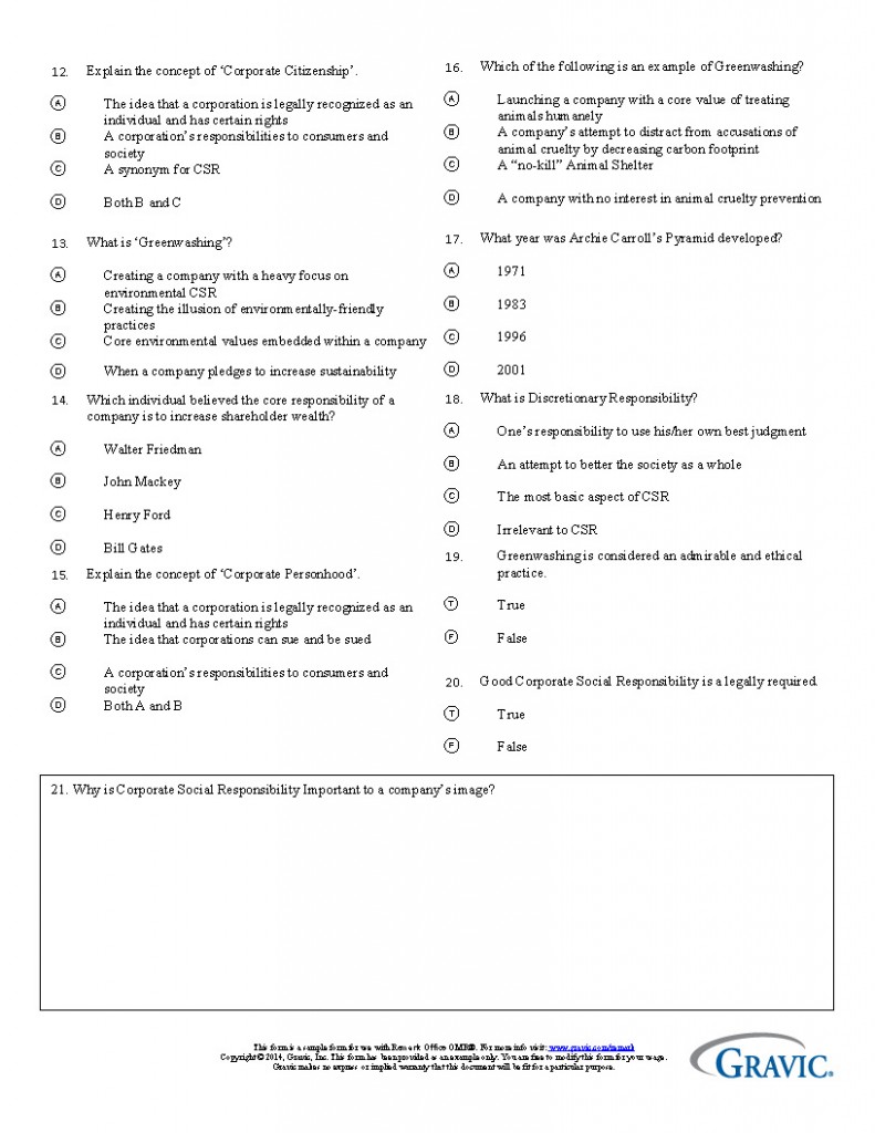 Higher Ed test form for Remark Office OMR