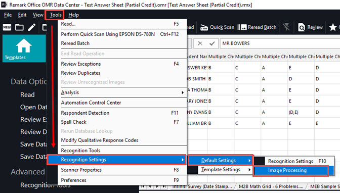 Recognition Settings Image Processing