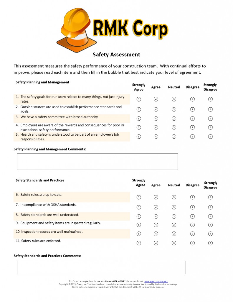 Safety Assessment Form for Remark Office OMR