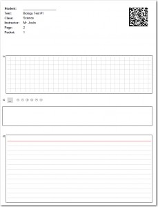 Test Answer Sheet with graphing, essay and short answer