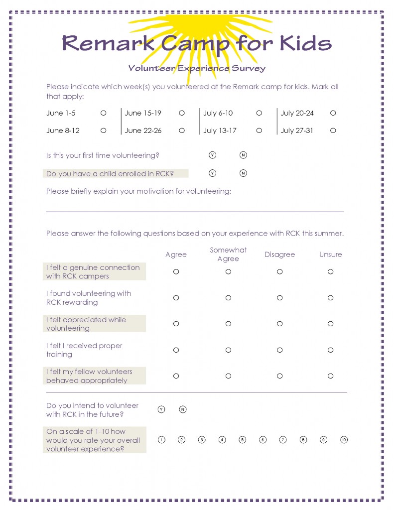 Volunteer Experience Survey for Remark Office OMR