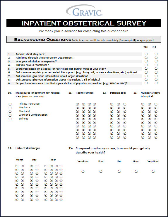 Inpatient Obstetrical Survey for Remark Office OMR