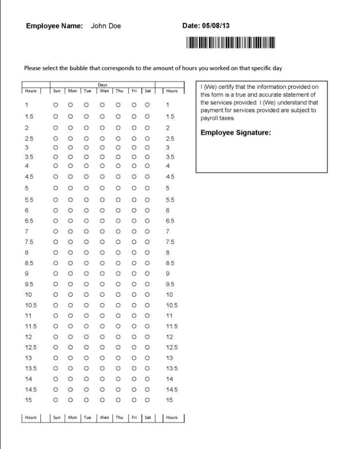 Employee time sheet Form